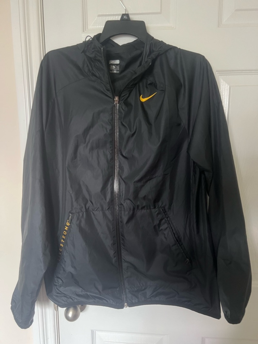 Nike Black Hooded Windbreaker Jacket with Yellow Swoosh